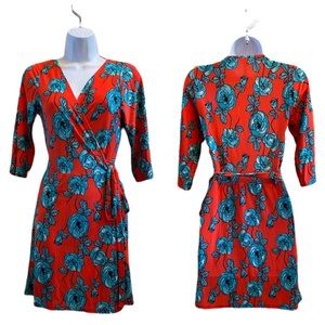 NEW! Boutique coral & turquoise wrap dress S